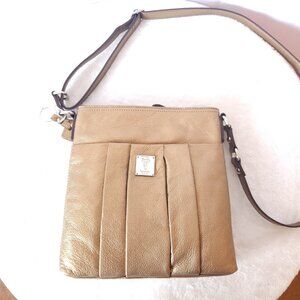 Tignanello Pebbled Leather Metallic Gold Crossbody Purse Bag
